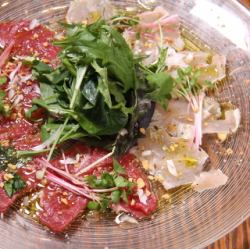 国産馬刺しと朝引きのカルパッチョ
