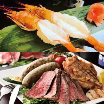[3 hours all-you-can-eat] All-you-can-eat shrimp sushi & Miyazaki Wagyu roast beef [3800 yen] + 1400 yen includes 3 hours all-you-can-drink