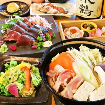 季節のサラダや本日の藁焼き、炭火炙り鶏の鉄板焼きなど全9品【くうかい】コース3980円(税込)