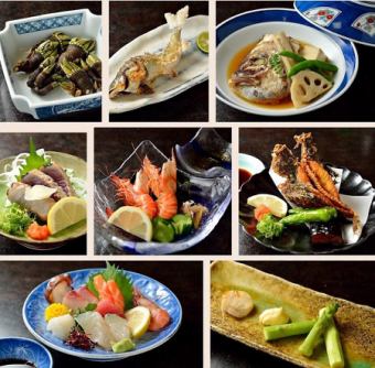 お料理のみ『大将おまかせ7品コース』美味しい鮮魚で作る刺身や煮物を、お好きな地酒とどうぞ