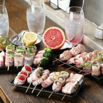 [Banquet course] 4 vegetable skewers per person ≪11 dishes≫ + draft beer included 120 minutes (last order 90 minutes) all-you-can-drink ⇒ 5,000 yen (tax included)