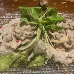 Colorful vegetables and beef shabu-shabu salad with French sesame dressing