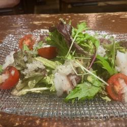 Octopus and mizuna garlic and lemon carpaccio