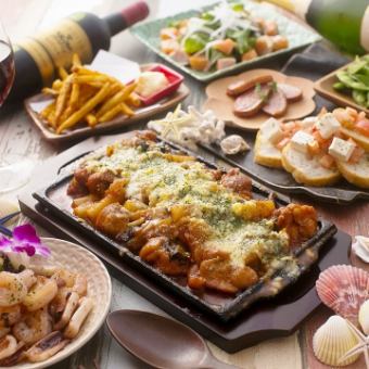 熱々チーズタッカルビ食べ放題含む全7品コース+2時間飲み放題付♪ 3490円→3290円