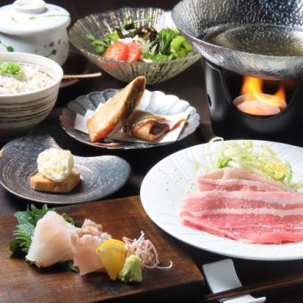 【歓送迎会コース】お手軽会席コース：あそび豚しゃぶ等全7品+120分飲み放題付⇒5000円(税込)