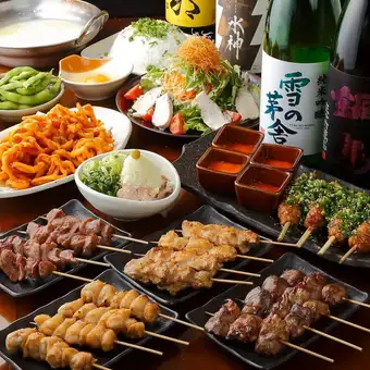 Enjoy the "Irodori Course": Charcoal-grilled yakitori, beef tongue, and fresh fish! Includes 3 hours of all-you-can-drink. [9 dishes, ¥5500 → ¥4500]