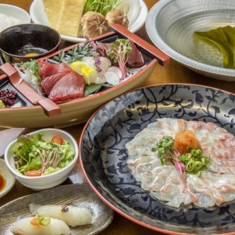 【豪華火鍋套餐！】鮮魚生魚片、泰式火鍋等 - 總共7道菜 - 3,500日元 + 1,500日元包含無限暢飲