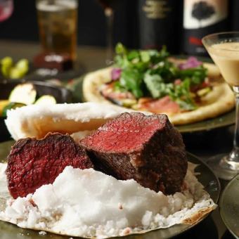 歓迎会に！【2時間飲放題付】メインはアンガス牛塊肉塩釜焼！石窯料理フルコース　5000円(税込)