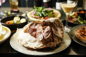 歓迎会に！【2時間飲放題付！】メインは仔牛の塊肉塩釜焼き！石窯料理フルコース　4000円(税込)