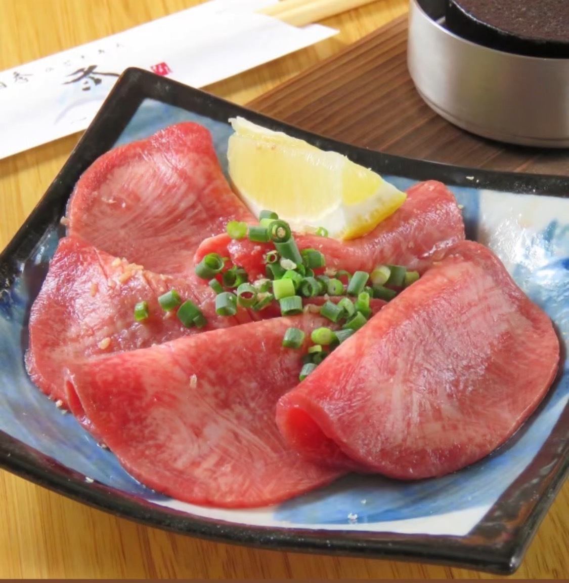 Delicious melt-in-your-mouth beef tongue carpaccio! Many other beef tongue dishes available