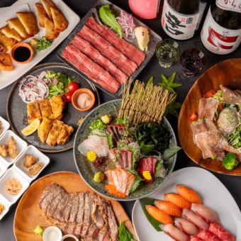 【2H飲放題付】ウマファク豪華コース◆ローストビーフや朝〆鶏のスチームグリル、にぎり寿司など