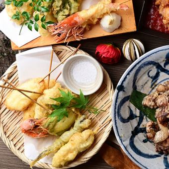 [5月～7月]欢迎会、酒会◎120分钟无限畅饮时令鱼生鱼片3种、天妇罗4种、8道菜品合计4,000日元