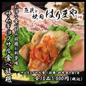 【食べ飲み放題】サムギョプサル食べ放題/和牛肉巻き寿し等全10品！2H飲み放題付コース5000円