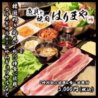 【食べ飲み放題】カルメギサル(豚ハラミ)/サムギョプサルなど約15種食べ放題!2H飲放付5000円