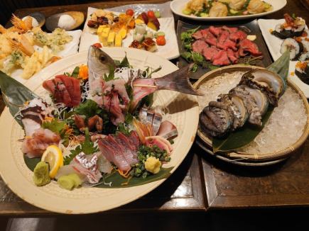 2026年春宴会■豪華！鮑や中トロ等一九の逸品を厳選！■【2時間飲み放題付】厳選コース8品7700円