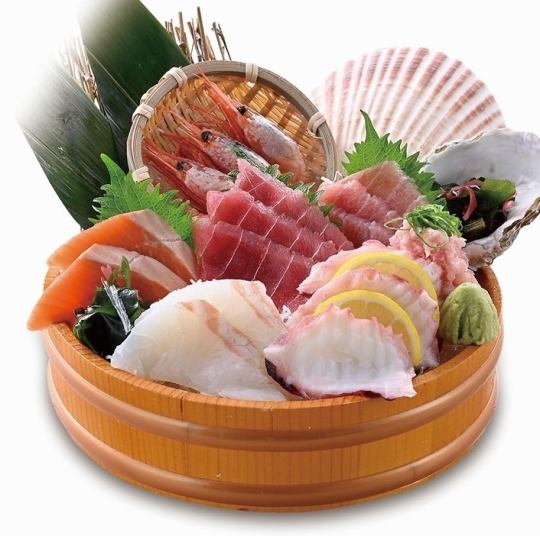 A hearty platter of seven kinds of sashimi