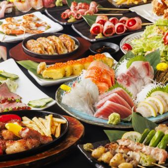 Perfect for parties and events! Enjoy an all-you-can-drink, all-you-can-eat yakitori, and fresh sushi course for ¥4980 ⇒ ¥3980
