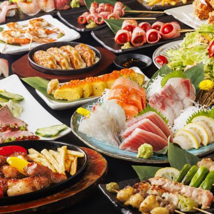 Perfect for parties and events! Enjoy an all-you-can-drink, all-you-can-eat yakitori, and fresh sushi course for ¥4980 ⇒ ¥3980