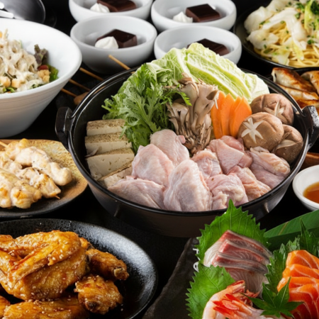 11/28~【4000円】鶏すき焼き鍋・名古屋の串かつエビフリャー盛合わせ等6品◆2H飲み放題付き