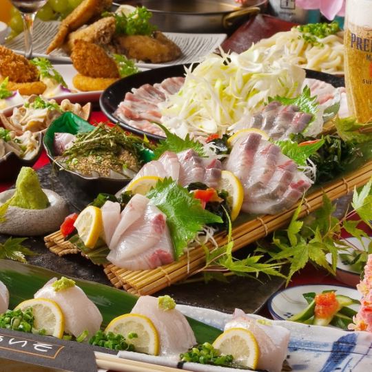 新年派对的完美之选！【特制套餐含生啤】5000日元！长崎红鲷鱼刺身配糸岛猪肉涮涮锅（含葱花）