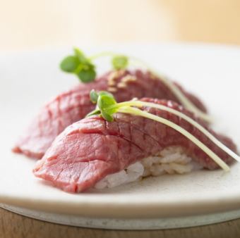 2 large fatty tuna nigiri sushi with selected beef