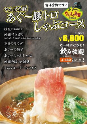《120分》【やんばる島豚】あぐー豚トロしゃぶコース6800円(税込)