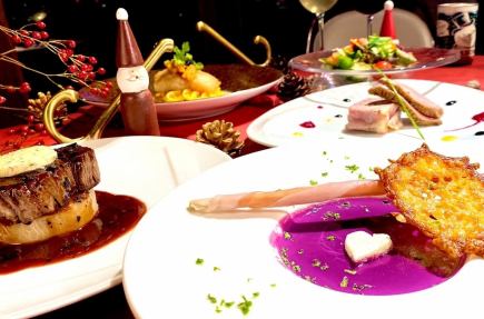 [Christmas Course (C) Full Course] Special course of Fuji Salmon and Japanese Black Beef Fillet ♪ 8,000 yen