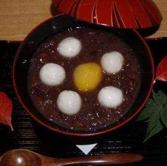 Shiratama zenzai with chestnuts (red beans from Hokkaido)