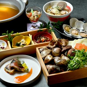和牛薄切り肉のおろしステーキ・はましゃぶ等を楽しめる！全7品『はまぐりコース』6,800円(税込)