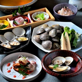 天然はまぐり、和牛薄切り肉のおろしステーキを楽しめる全8品『おもてなしコース』9,000円(税込)