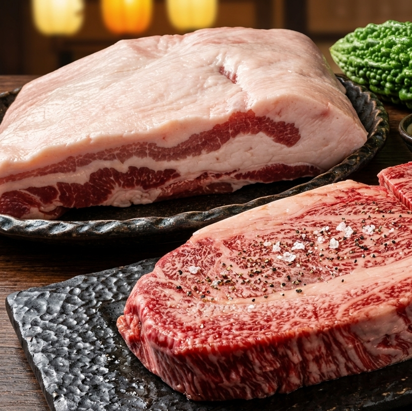 沖縄県産石垣牛やアグー豚のステーキをぜひお召し上がりください