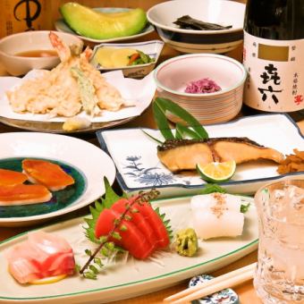 [Hana Kaiseki (no hotpot)] Kaiseki course including tuna and sea bream sashimi, grilled fish, fried food, etc., 9 dishes total, 10,000 yen