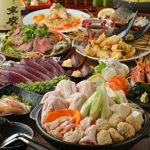 新年会やお食事会に!【選べる鍋】境港産ブリしゃぶ・四万十鶏3種鍋等全9品『橘鍋コース』250種2時間飲放付