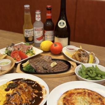 ★ [3 hours all-you-can-drink + course meal with steak] 4,500 yen (tax included)