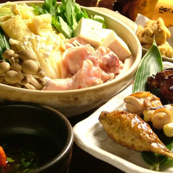 新年会に 旨みたっぷり 赤鶏水炊き付き飲み放題コース5500 4500円 12品 炭焼 一代め 中町店