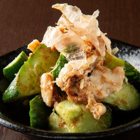 Steamed chicken and seared cucumber