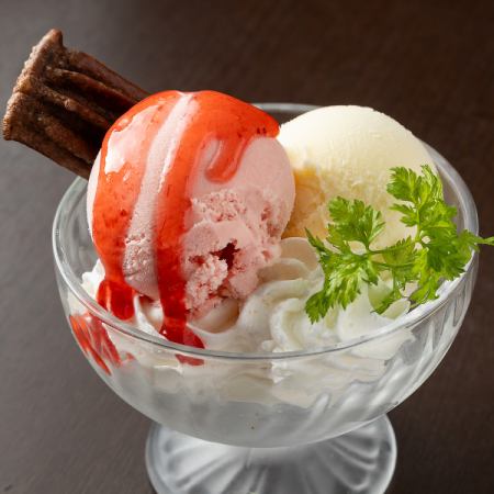 Assorted vanilla and strawberry ice cream