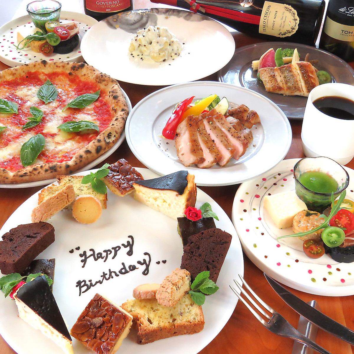 Celebrate a birthday or anniversary with a course that includes a message plate for 6,000 yen