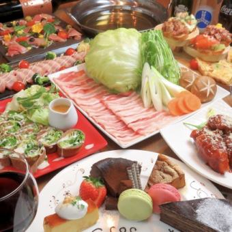 【にじいろ宴会コース】ヘルシー豚しゃぶ鍋付き　豪華8品＋2時間飲み放題コース　5000円（税込）