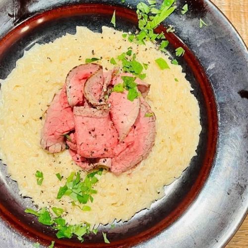 Risotto with roast beef and parmesan cheese