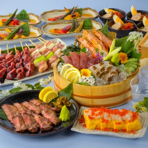 豪華◎東北地酒15種120分飲放◎鮮魚3点盛&日高見牛ステーキ&冷しうーめん&せいろ飯等全8品5000円