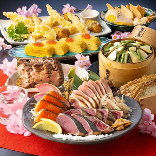 ☆超豪華東北地酒15種飲放題付◎藁焼3点盛＆仙台名物牛タン炭火焼・贅沢ちらし寿司等全8品6000円