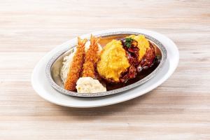 Omelet rice and fried shrimp
