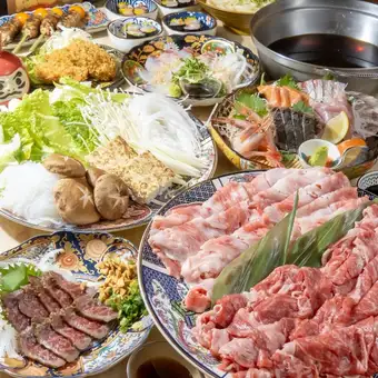 Early Bird Coupon Available! 8-Course Sukiyaki with Marbled Rib and Lean Shoulder + 120 Minutes of All-You-Can-Drink: ¥7500 ⇒ ¥7000 (tax included)