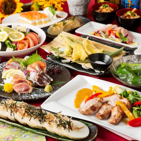 <Popular> 2 hours all-you-can-drink with raw fish ◇ Chicken and 3 types of fresh fish sashimi x Itoshima pork steak "4000 yen grilled course" *Weekend reservation