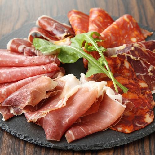 Variety of hams and charcuterie