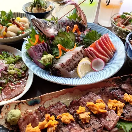 夏の豪華宴会コース6,000円★アジ姿付き刺し盛・広島牛・鱧唐揚げ《120分飲み放題付》