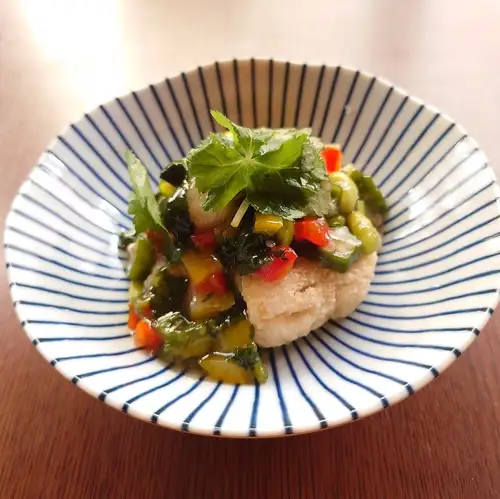 鱧唐揚げ　夏野菜あんかけ