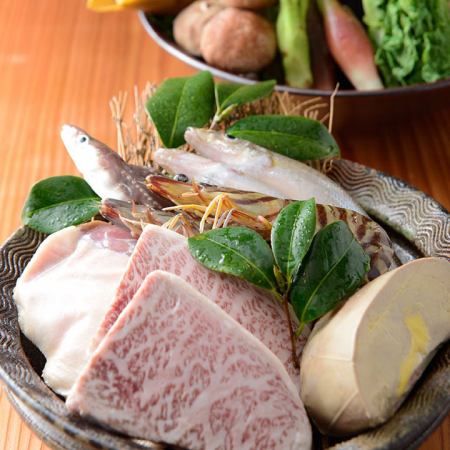严选黑毛和牛和鲍鱼等优质食材的天妇罗套餐【豪华天妇罗套餐12,100日元】