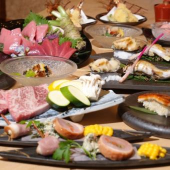 【夏の宴会に】天然本マグロと黒毛和牛を1度に「磯次郎豪華堪能コース」全8品 料理のみ 8,000円